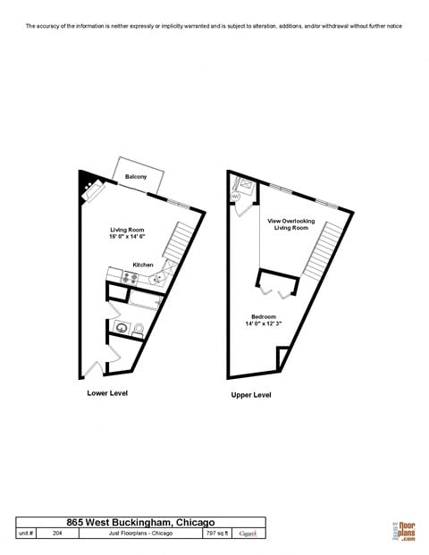 Floor plan for 1 bed, 1 bath, 797 sqft